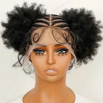 Afro-hästsvans med syntetiskt hår och helspets, boxflätor, peruk. En snygg och lättanvänd syntetisk peruk med helspetskonstruktion och boxflätor, perfekt för att uppnå en naturlig afro-hästsvanslook med minimal ansträngning.