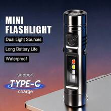 1pc Strong Magnetic Type-C Rechargeable Flashlight | Alloy Body Long Battery Life | 9 Modes For Car Home Emergency Lighting Tool