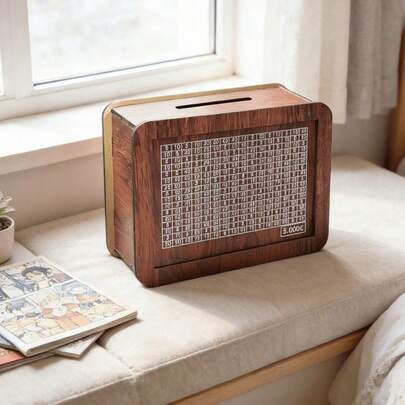 1 pieza Caja de ahorro de madera, Alcancía de madera con objetivo de conteo, Adecuado para hombres y mujeres, Decoración del hogar creativa, Ensamblaje DIY divertido, Cultivar el hábito del ahorro, Regalo para amigos (color aleatorio), Se puede usar como útiles escolares, Regalo de vuelta a clases