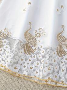 女童圆领串珠网纱孔雀印花休闲派对公主裙，4-12岁 - 白色 - 查看 5