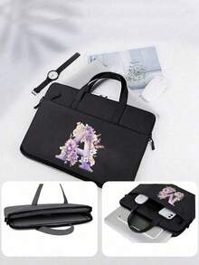 这款大容量黑色公文包饰有色彩缤纷的花卉字母印花，充满春日气息。它可个性化定制姓名，并印制A-Z字母，是一款大容量笔记本电脑包/平板电脑收纳包，适合商务旅行、办公或通勤使用。这款公文包非常适合携带笔记本电脑，是日常通勤的理想之选，也是送给家人朋友的绝佳生日或节日礼物，以及情人节礼物。 - 彩色 - 查看 10