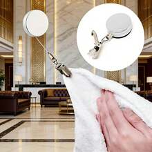 1pc Automatic Retractable Towel Rack - Adhesive Wall Mounted Towel Bar With Stainless Steel Cable And Strong Clips, Adjustable Tension, Suitable For Bathroom - Multicolor - View 4