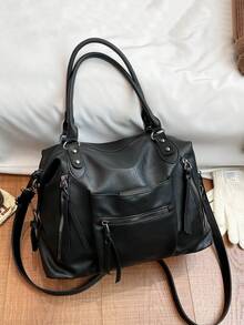 时尚前卫大容量女士手提包，PU皮革材质 - 黑色 - 查看 8