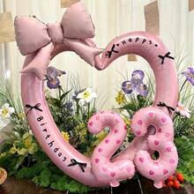 1 Set 40-Inch Giant Pearl Pink Heart Shaped Foil Balloon, 16-Inch Pink Number Balloons, Decorated With Black Ribbon Bow And "Happy Birthday" Sticker, Suitable For Birthday Celebrations, Outdoor Events, Anniversary, And As Wedding Decor Background - Multicolor - View 1