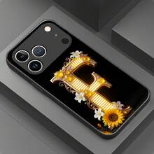 Letra F dorada con patrón de flores y gemas, adecuada para funda de  17 Pro Max, funda de  16 Pro Max/14/15/15 Plus/13P/12/11/7/6/8P/X/XR/XS Max, funda protectora de vidrio a prueba de golpes de doble cara de alta estética - Colores mixtos - Ver 12