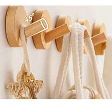 1pc No-Drill Round Wooden Wall Hook Organizer - Coffee Brown - View 7