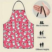 1PC French Bulldog Print Apron With Red Hearts Cute Puppy Pattern Kitchen Cooking Bib For Dog Lovers Valentine's Day Gift Idea Fun Animal Design Chef Apron For Home Baking And Cooking Enthusiasts - Multicolor - View 3
