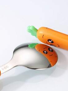 Carrot Shaped Plastic Handle Stainless Steel Cutlery Set. Creative Cartoon Carrot Tableware. Kitchen & Dining Supplies, Home Essentials. Convenient And Practical, Stylish. - Multicolor - View 8
