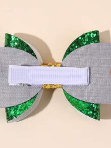 2pcs Carnival Green & Yellow Basic Bow Hair Clips, Fabric Glitter Bow Decorated Hair Clips, Fashion Alligator Clips Carnival Hair Accessories, Carnival Party Gift - Green - View 8