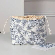 1 pièce Sac de maquillage imprimé - Sac de rangement de voyage grande capacité, Sac de rangement de toilette en fibre de polyester, Design de mélange de couleurs portable