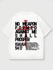 Men's Isaiah 54:17 Bible Verse Letter Graphic T-Shirt Summer Casual Christian Faith Short Sleeve Tee Double Sided Print Grunge Religious Streetwear Inspirational Quote Cotton Feel - White - View 4