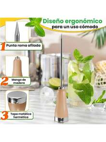EstiloPicahielos Profesional, 21.5Cm Acero Inox 304, Mango Madera Antideslizante Para Bar, Cocina, Restaurante, Hielo, Bebidas, Exterior, AcamparVersióN Mejorada - 1 - Ver 4