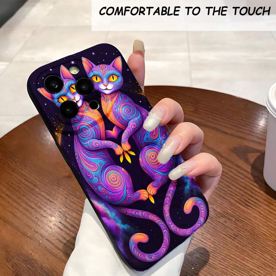 1PC Phone Case , Colorful Cats With Swirls And Stars , Stylish Phone Case, Phone Decoration, All-around Lens Protection, Creative Small Gift, Funny Gift for Boys and Girls - ãã©ã㯠- ãã§ãã¯ãã 1