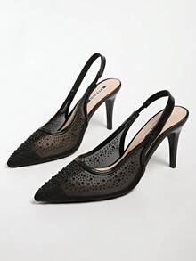 Sandal Hak Tinggi Bertali Pergelangan Kaki Elegan Berhiaskan Berlian Imitasi Model Terbaru untuk Wanita, Hadiah Hari Ibu - Hitam - View 3