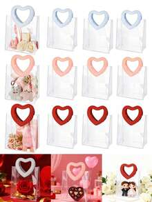 1/3/10pcs Pink Heart-Shaped Handle Gift Bags, Reusable Transparent Plastic Gift Packaging Bags, Suitable For Weddings, Parties, Anniversaries, Valentine's Day, Mother's Day, Handmade Gift Boxes, Candy & Chocolate Decoration Bags - Multicolor - View 2