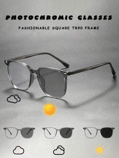 Gọng kính nam vuông lớn thời trang đổi màu, gọng kính đa chức năng cá nhân hóa, tuyệt vời cho kỳ nghỉ, du lịch ngoài trời, kính thời trang, kính trang trí cá nhân hóa khi đi làm.