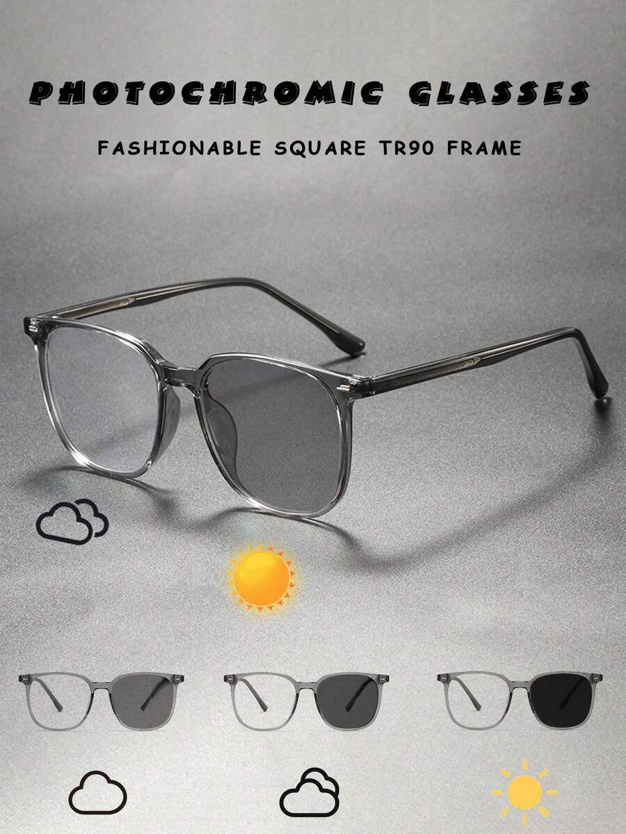 Men's Large Square Fashion Photochromic Eyeglasses Frame, Multifunctional Personalized Casual Frame, Great For Vacation, Outdoor Travel, Fashion Glasses, Personalized Commuting Decorative Glasses - Multicolor - View 1