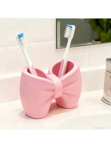 1pc Bowknot Toothbrush Holder (With Drainage Hole), Pink Butterfly Shaped Storage Cup | Toothbrush Holder/Desktop Pen Cup, Bathroom Vanity Organizer, Makeup Brush Holder, Cute Decor For Valentine's Day, Bedroom Desk Creative Storage Bucket - Multicolor - View 1