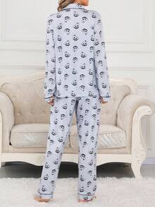 CRAYON SHINCHAN 2件套可爱蜡笔小新牛奶丝柔软亲肤卡通印花开衫长袖长裤女式睡衣套装，随机印花，春秋季 - 灰色 - 查看 2