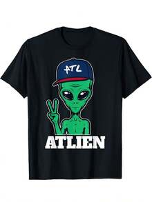 Atlanta Atlien ATL Gift T-Shirt Cotton Fun Design DIYMens Soft Summer And Winter Breathable Comfortable Casual Sports Ha - 黑色 - 查看 1