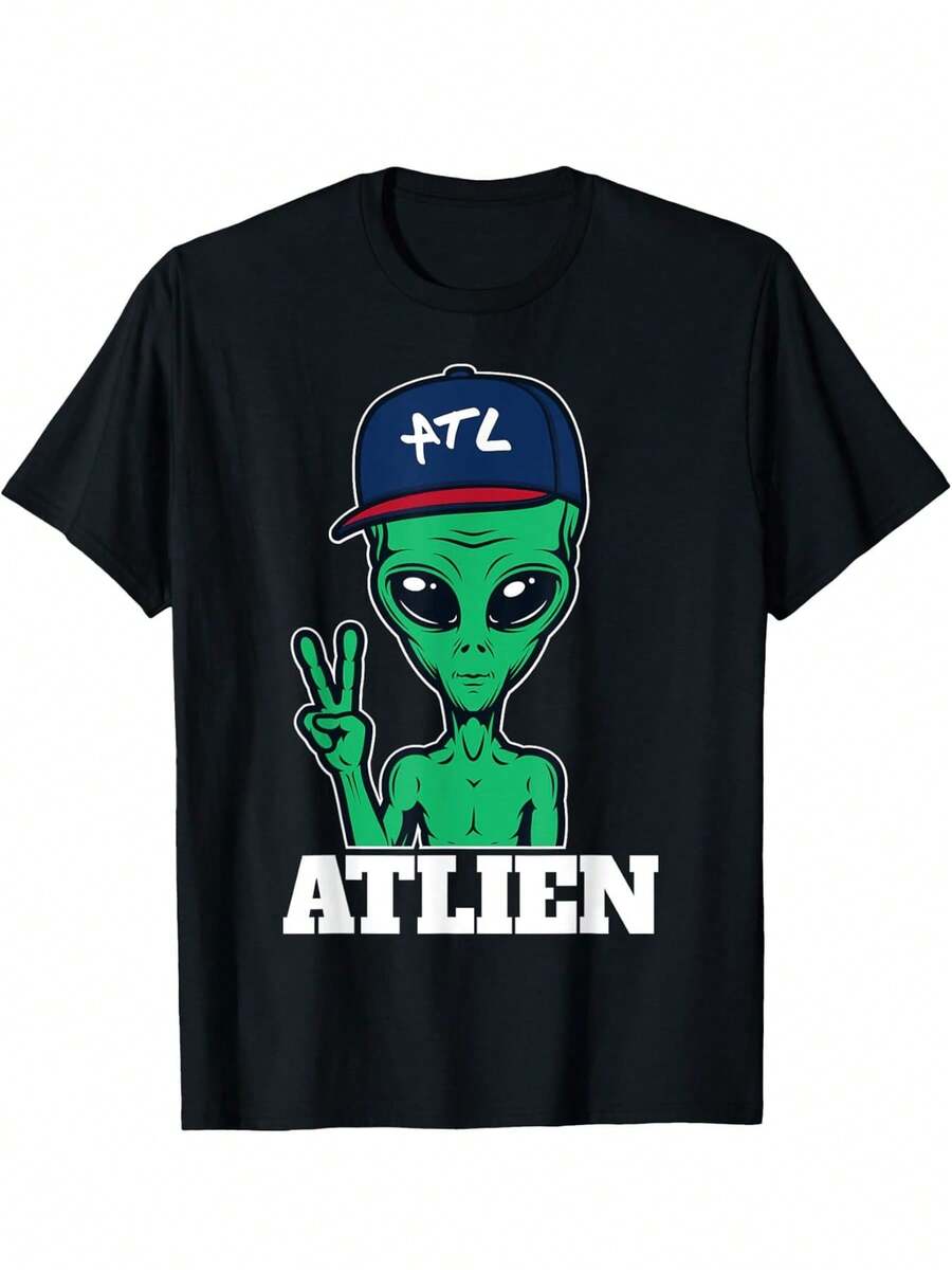Atlanta Atlien ATL Gift T-Shirt Cotton Fun Design DIYMens Soft Summer And Winter Breathable Comfortable Casual Sports Ha - 黑色 - 查看 1