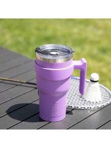 Vaso de  con asa de acero inoxidable con tapa y popote para mujer, color verde lavanda - Lavanda - Ver 5