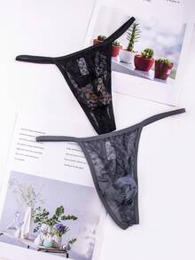 6-Piece Men's Sexy Lace Thong, Fashionable Lace Printed See Through Mesh Hollowed Out Bikini Triangle, Comfortable, Breathable, Elastic Low Waist Underwear, Suitable For Daily And Special Occasions - 混合色 - 查看 4
