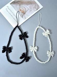 1Pc Black Minimalist Bowknot Handmade Beaded Bracelet Phone Lanyard: Compatible With Phone Case/Bag/Headphone/Camera, Perfect Length