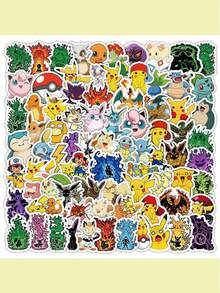 pokemon 100张卡通热门动漫宠物怪兽可爱贴纸，礼品包装封口胶带DIY贴纸，剪贴簿日记装饰贴纸，动漫周边DIY贴纸，惊喜礼物 - 彩色 - 查看 1