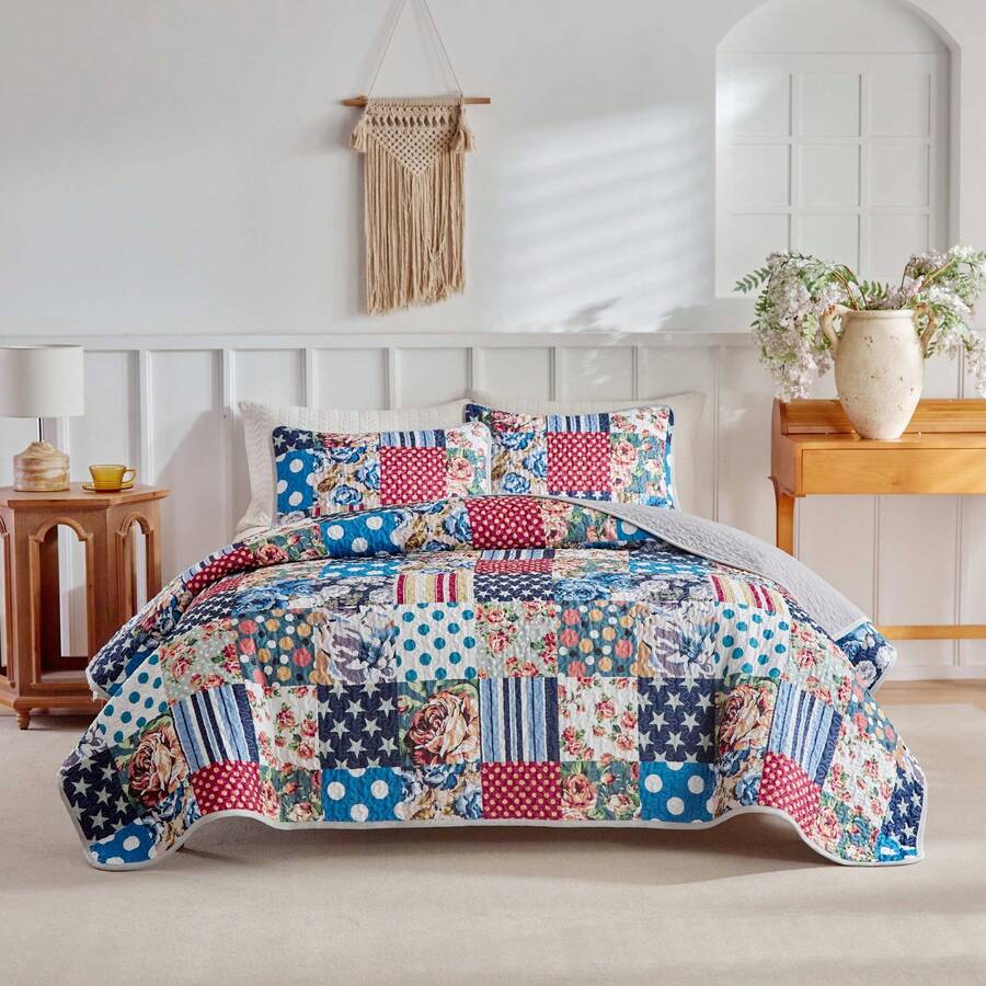 3pcs Bedding Set, Soft & Breathable Lightweight Bed Skirt, Super Fine Fiber Material, Printed Pattern Blanket, Suitable For All Seasons Home Decor, Ideal For Holiday Gifts, Oversized For Double Bed (1pc Comforter + 2pcs Pillowcases), Pillow Insert Not Included - Teal Blue - View 1