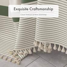 Boho Shower Curtain Modern Farmhouse Shower Curtain Set With Tassels Rustic Faux Linen Green Striped Shower Curtain With Hooks Light Tan Toned 72x72 Inches - 條紋鼠尾草綠 - 查看 3