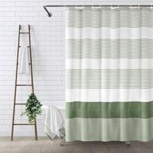 Sage Green Boho Stripe Shower Curtain 72 X 72 Inches Farmhouse Cotton Bathroom, - Yellow - View 5