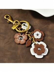Leather Flower Pendant Keychain, Elongated Flower Chain Bag Charm, Cherry Keyring Elegant Bag Accessory, Graduation Gift - Multicolor - View 6