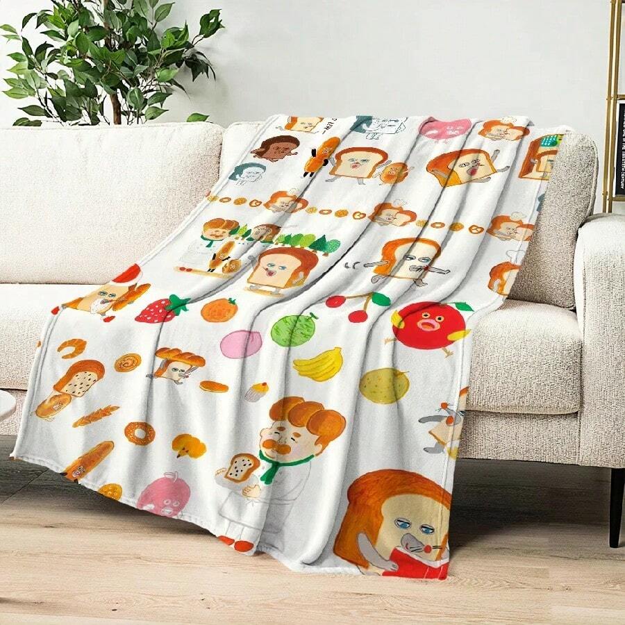 Cartoon Bread Thief Cute Blanket Plush Nap Sofa Rug For Living Room Warm Office Bedroom Birthday Home Travel Gifts.Jpg - 白色 - 查看 1