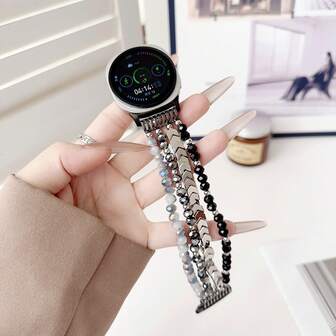 Elastiskt pärlbesatt klockarmband kompatibelt med Samsung Galaxy Watch 8 40mm 44mm och Galaxy Watch 8 Classic 46mm, kristallstensarmband, stretchigt utan spänne för kvinnor, ersättningsarmband i smyckesstil