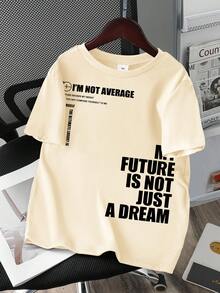 Camiseta casual de manga corta con cuello redondo y estampado de eslogan para niño preadolescente - Albaricoque - Ver 3