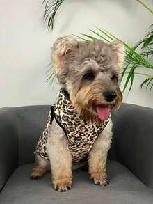 Apricot Colored European And American Leopard Print Water-Based Printed Fabric With Zipper On The Back Pet Padded Coat Dog Jacket - Brown - View 4