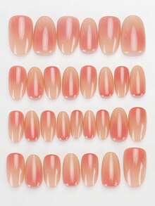 30片装按压式美甲贴，短款杏仁形/渐变美甲贴纸，提升您的优雅气质，附赠果冻胶和摩擦条，适用于凝胶指甲油，可重复使用，日常美甲用品 - 彩色 - 查看 3