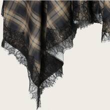 2026春季女装热销款深黑色格纹中长裙——不对称垂褶裙摆，精致黑色蕾丝饰边，飘逸廓形，优雅别致气质，百搭都市出行/下午茶聚会/周末早午餐/休闲约会，跨境热销必备单品 - 黑棕格紋 - 查看 7