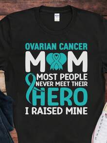 Ovarian Cancer Mom T-Shirt _ Ovarian Cancer Awareness Tee _ Gift For Ovarian Cancer Awareness Month - 黑色 - 查看 1
