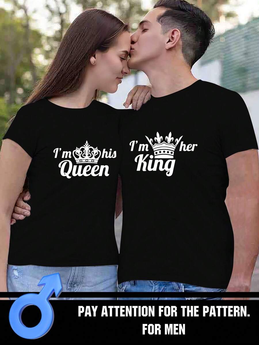 1-Piece Pack - Unisex - Men's Short-Sleeve T-Shirt - Valentine's Day Themed Print Design - 100% Cotton Fabric - Casual And Comfortable, Perfect Valentine's Day Gift For Him And Her. - Black - Men's - View 1