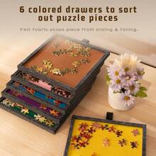 1000片倾斜拼图板，带二合一拼图支架和盖子，轻便拼图板，带6个抽屉，便携式毛毡拼图桌，适合成人 - 深灰色 - 深灰色 - 查看 5