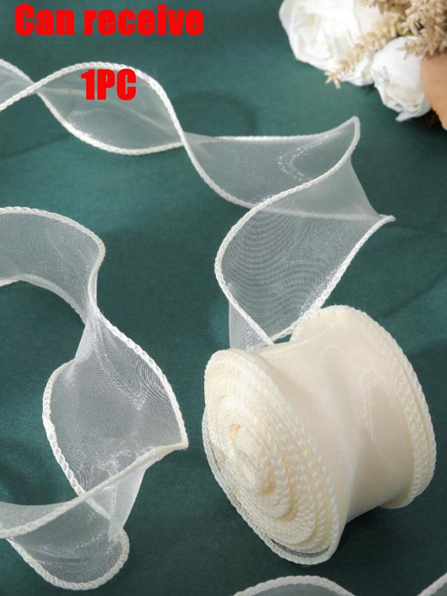 1pc 10 Meters/Roll Fishtail Yarn Ribbon Flower Packaging Material Floral Florist Wrapping Supplies Snow Yarn Ribbon Wave Band - Beige - View 1