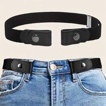 1 Pair No Buckle Elastic Belt For Women Men, High Stretch Belt For Pants Jeans, Casual Buckle Free Adjustable Invisible Belt, Accessories  Casual    Elastic    Buckle - 黑色 - 查看 1