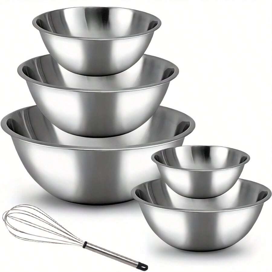 The Stainless Steel Mixing Bowl Set Is Suitable For Kitchens And Is A Nested Bowl That Can Be Cleaned In A Dishwasher. It Is Used For Cooking, Baking And Meal Preparation. - 5 cái - Xem 1