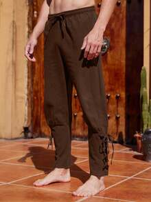 Men's Casual Pants With Drawstring And Tie, Medieval Style, Suitable For Carnival Costumes, Great Gift For Friends And Family - Brown - View 2