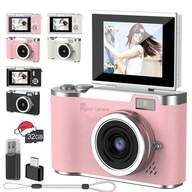 Przenośny aparat cyfrowy 1080P HD, aparat wysokiej rozdzielczości do fotografii i filmów, autofokus, wysoka rozdzielczość, antywstrząsowy, ekran odchylany o 180° z filtrami kolorów, 8-krotny zoom cyfrowy, odpowiedni dla początkujących dorosłych jako prezent urodzinowy, noworoczny i świąteczny (akumulator 800 mAh)