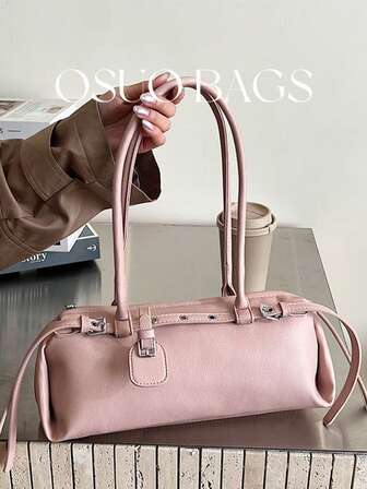 1 st tidig vår ny mode PU pendlarväska, elegant minimalistisk enfärgad retro axel-/armhålsväska för kvinnor