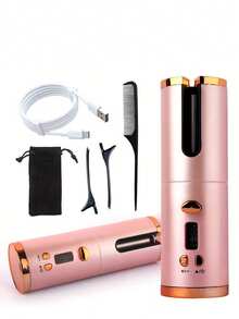 Cordless Auto Curling Iron, 5000mAh USB Rechargeable Curler With 6 Heat Settings And Timer, Precise Curling, Fast Heating And Auto Shut Off, Portable Electric Curling Wand With LCD Temperature Display, Ceramic Curl Chamber, Suitable For All Hair Types, Ideal For Home/Travel/Occasions, Best Gift For Women On Valentine's Day - Multicolor - View 12