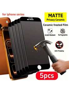 5 Packs - Matte Privacy Screen Protector, Compatible With IPhone 17 Pro Max/17/16 Pro/16/15/14/13/12/11/XR. Made Of Soft Ceramic Material, It Provides Privacy Protection Against Privacy And Fingerprints. The Matte Finish And Smooth Touch Make It Easy To Install. The Added Edge Design Is Compatible With Phone Cases. - Black - View 9